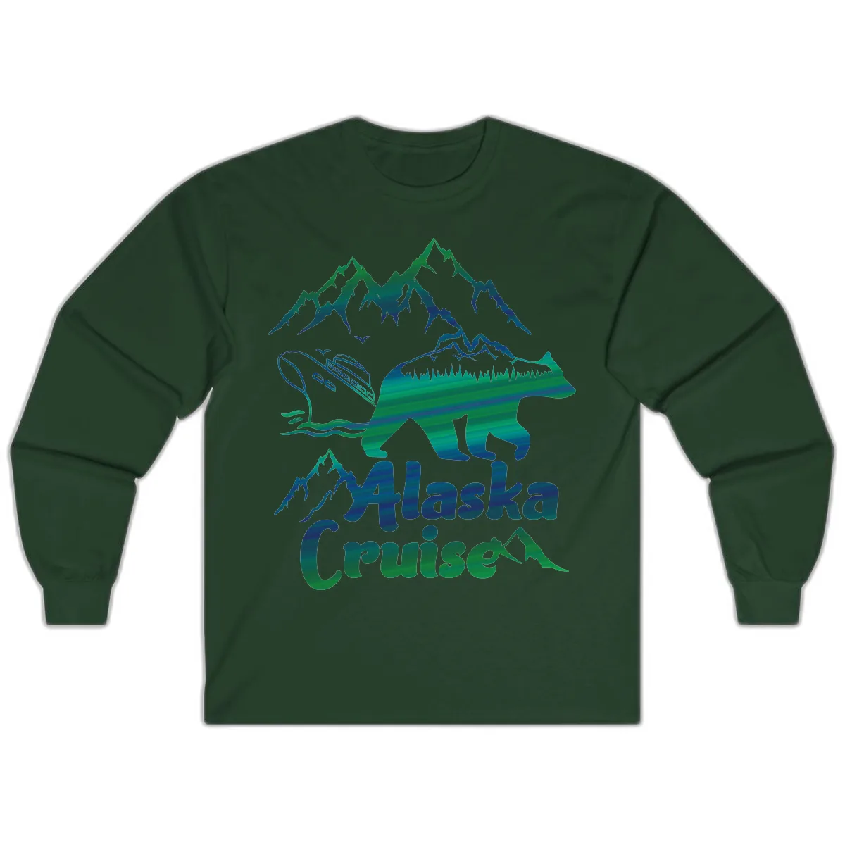 Alaska Cruise Bear Adventure Long Sleeve in Forest Green
