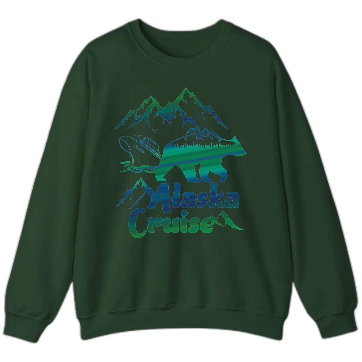 Alaska Cruise Bear Adventure Sweatshirt in Forest Green
