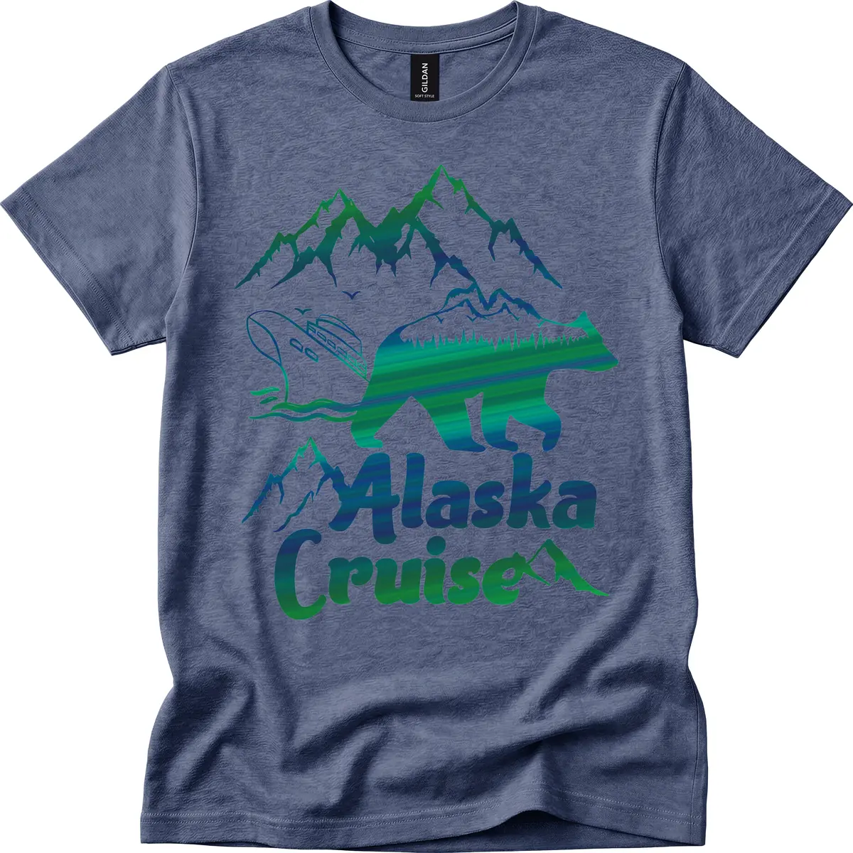 Alaska Cruise Bear Adventure T-Shirt in Heather Navy