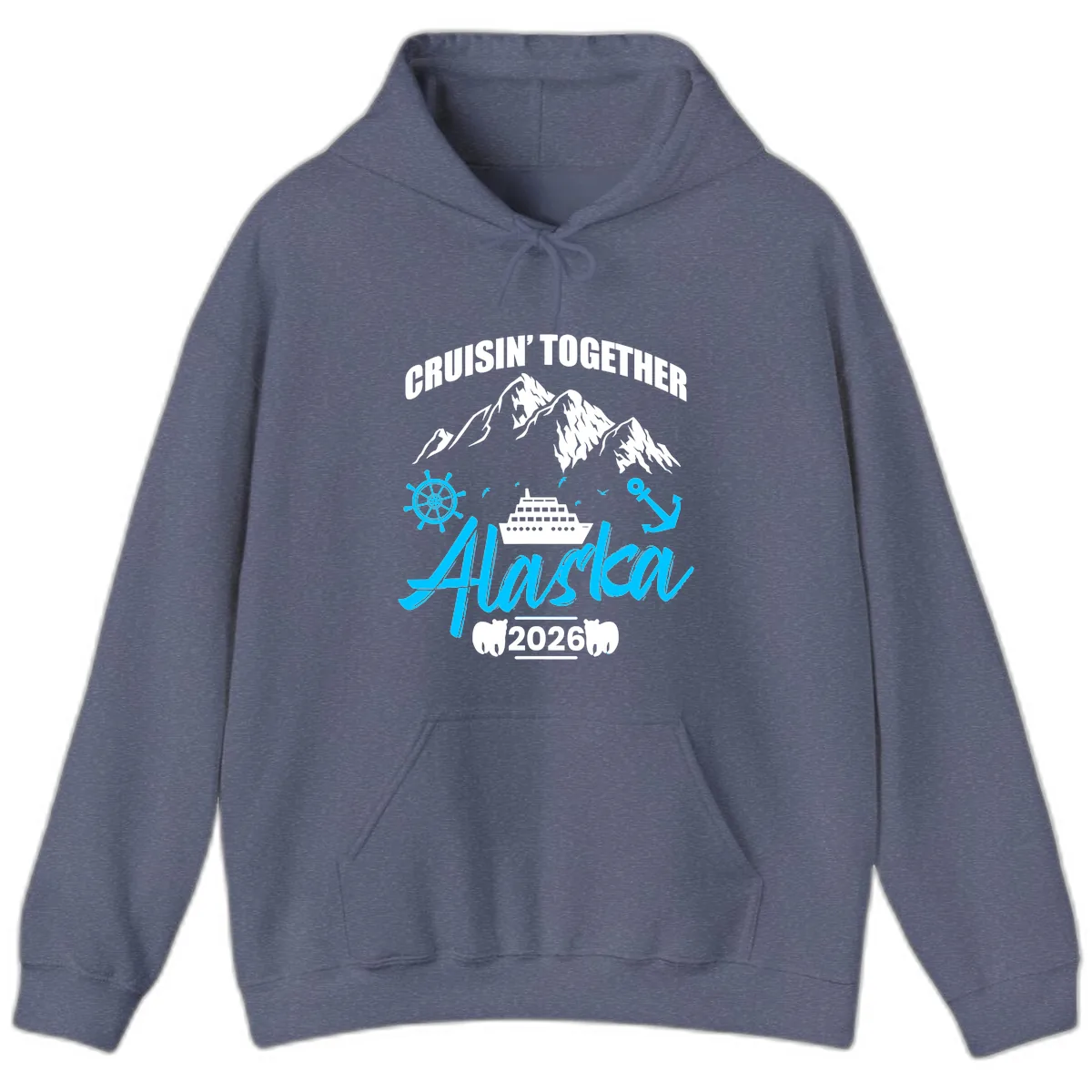 All Aboard Nautical Cruise Design Hoodie in Heather Navy
