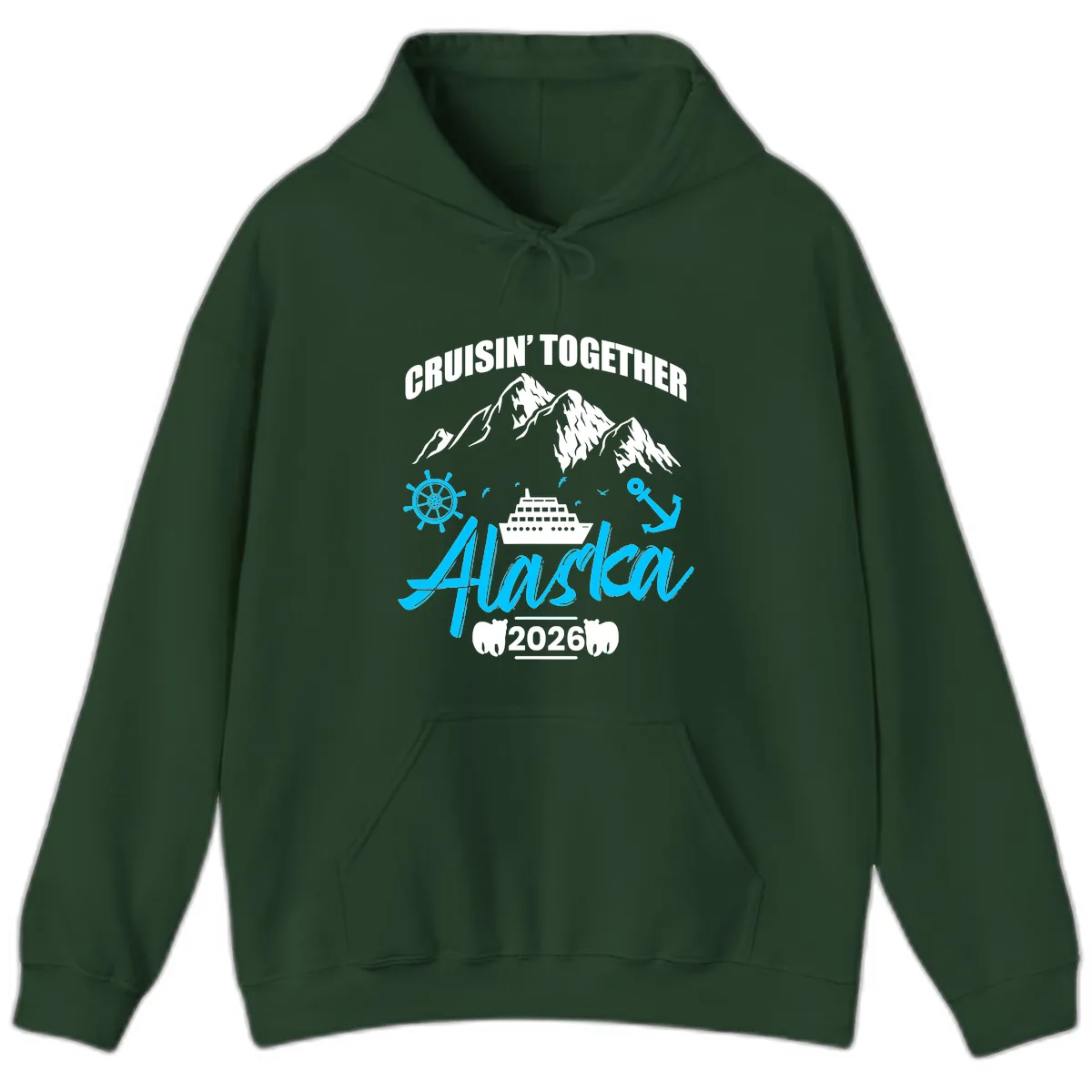 All Aboard Nautical Cruise Design Hoodie in Forest Green