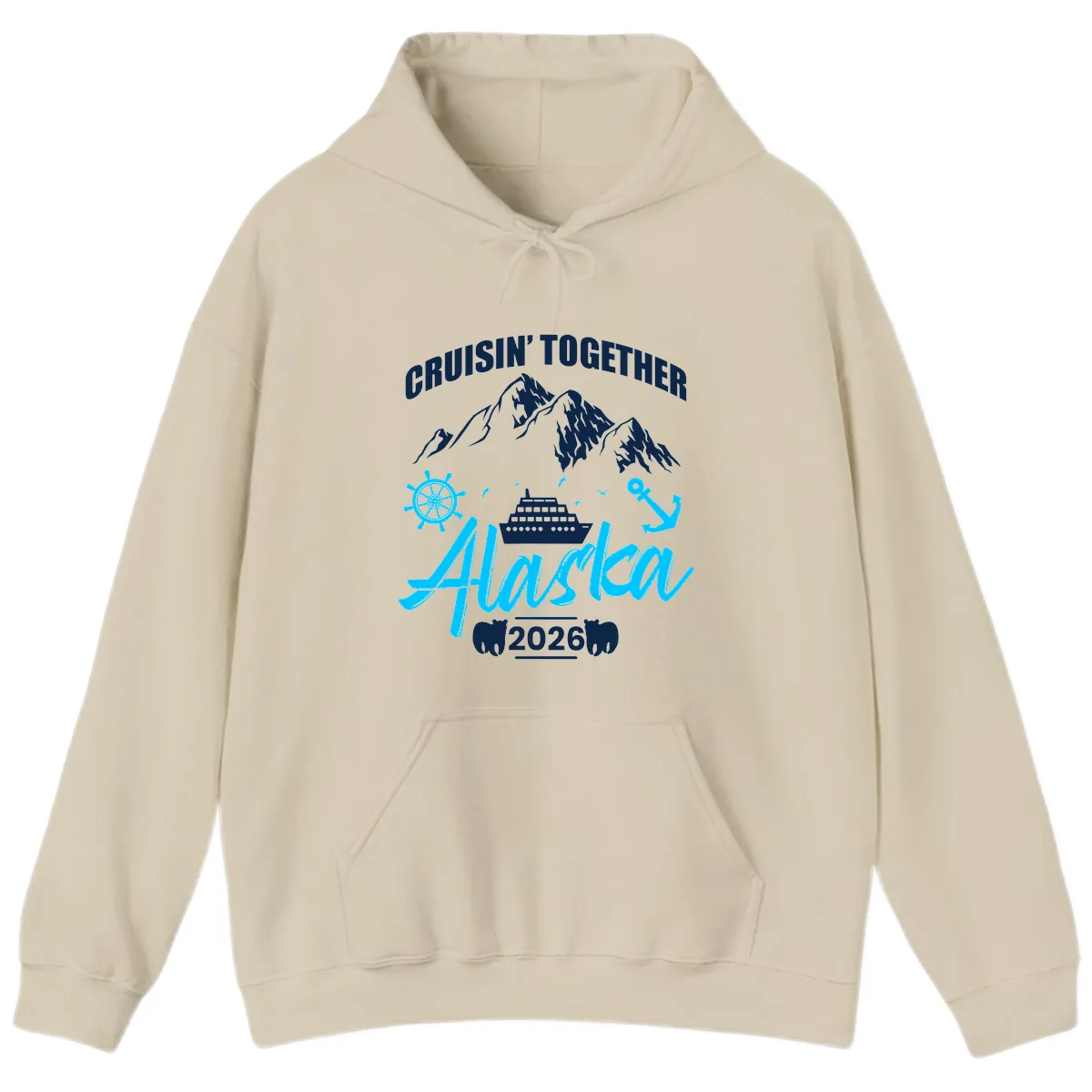 All Aboard Nautical Cruise Design Hoodie in Sand