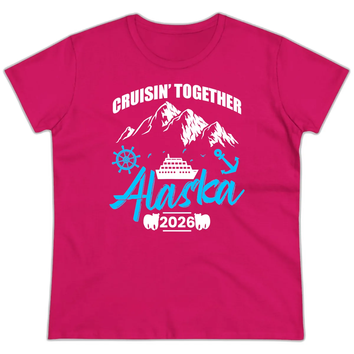 All Aboard Nautical Cruise Design Ladies Tee in Heliconia