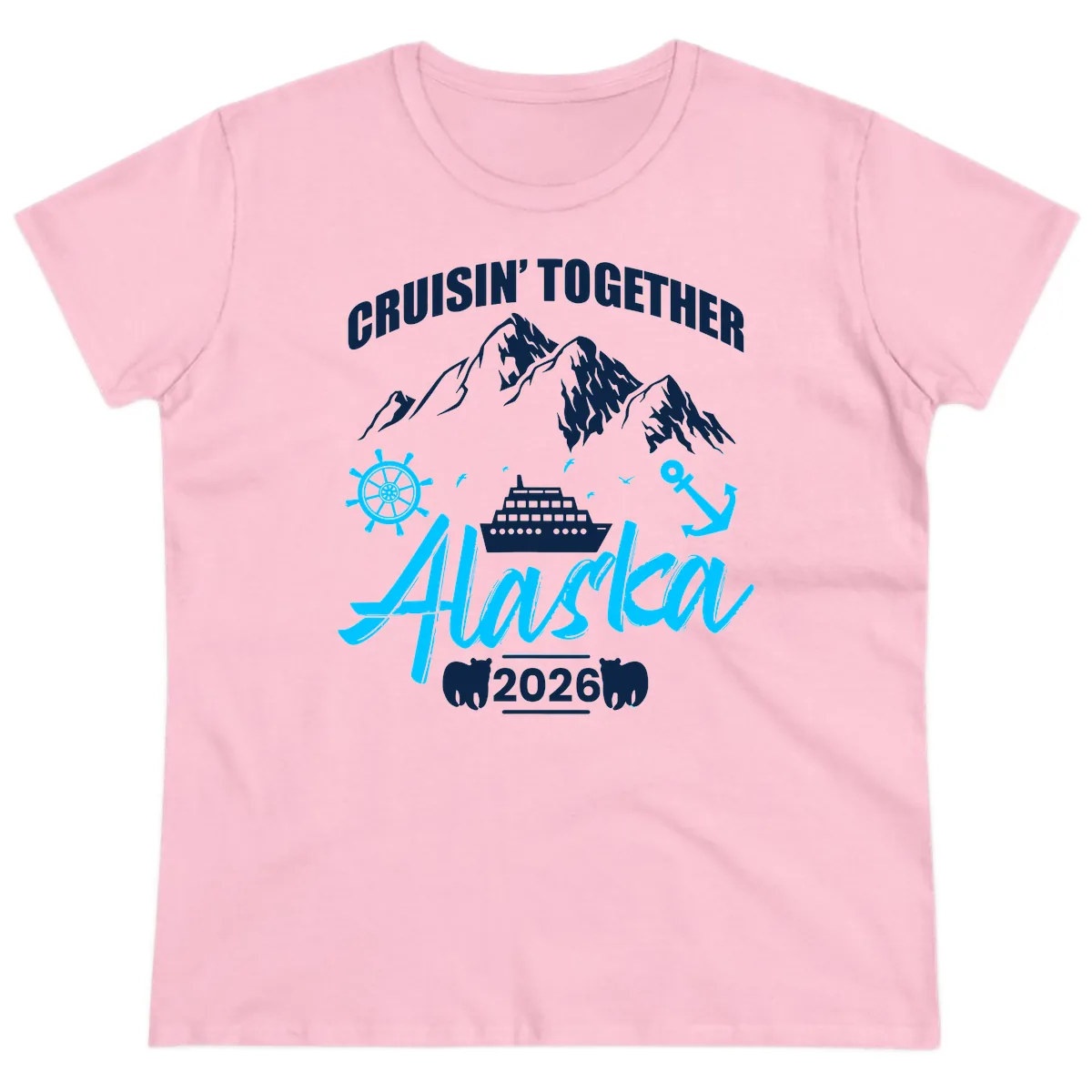 All Aboard Nautical Cruise Design Ladies Tee in Light Pink