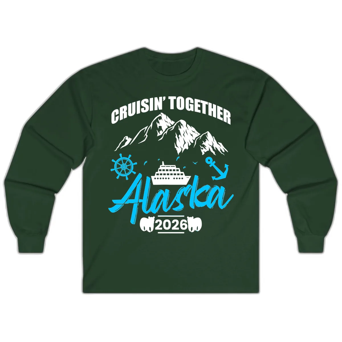 All Aboard Nautical Cruise Design Long Sleeve in Forest Green