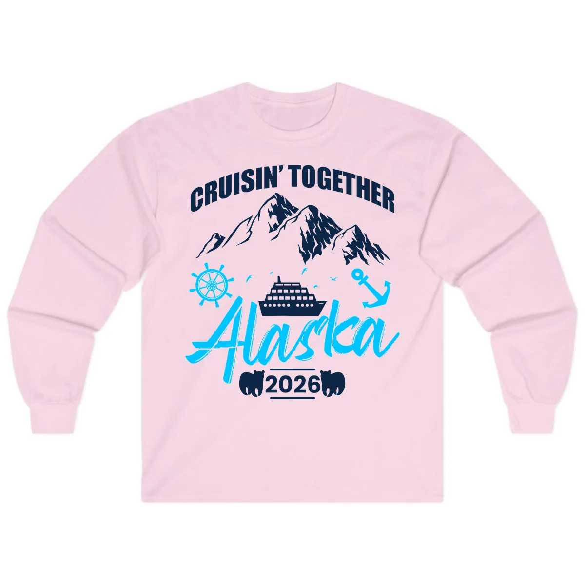 All Aboard Nautical Cruise Design Long Sleeve in Light Pink