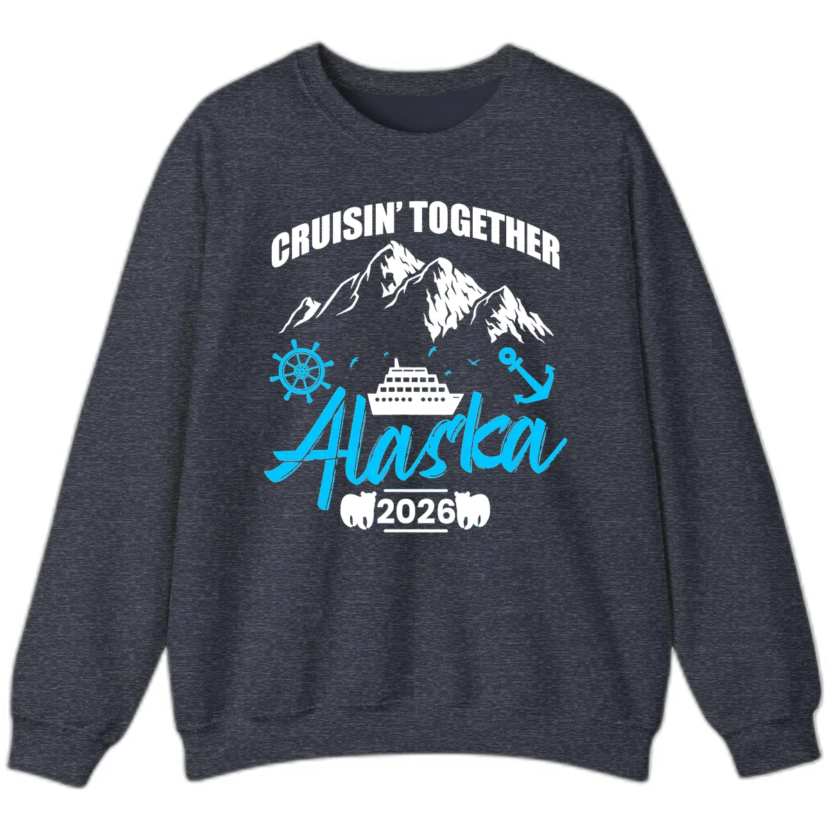 All Aboard Nautical Cruise Design Sweatshirt in Heather Sport Dark Navy