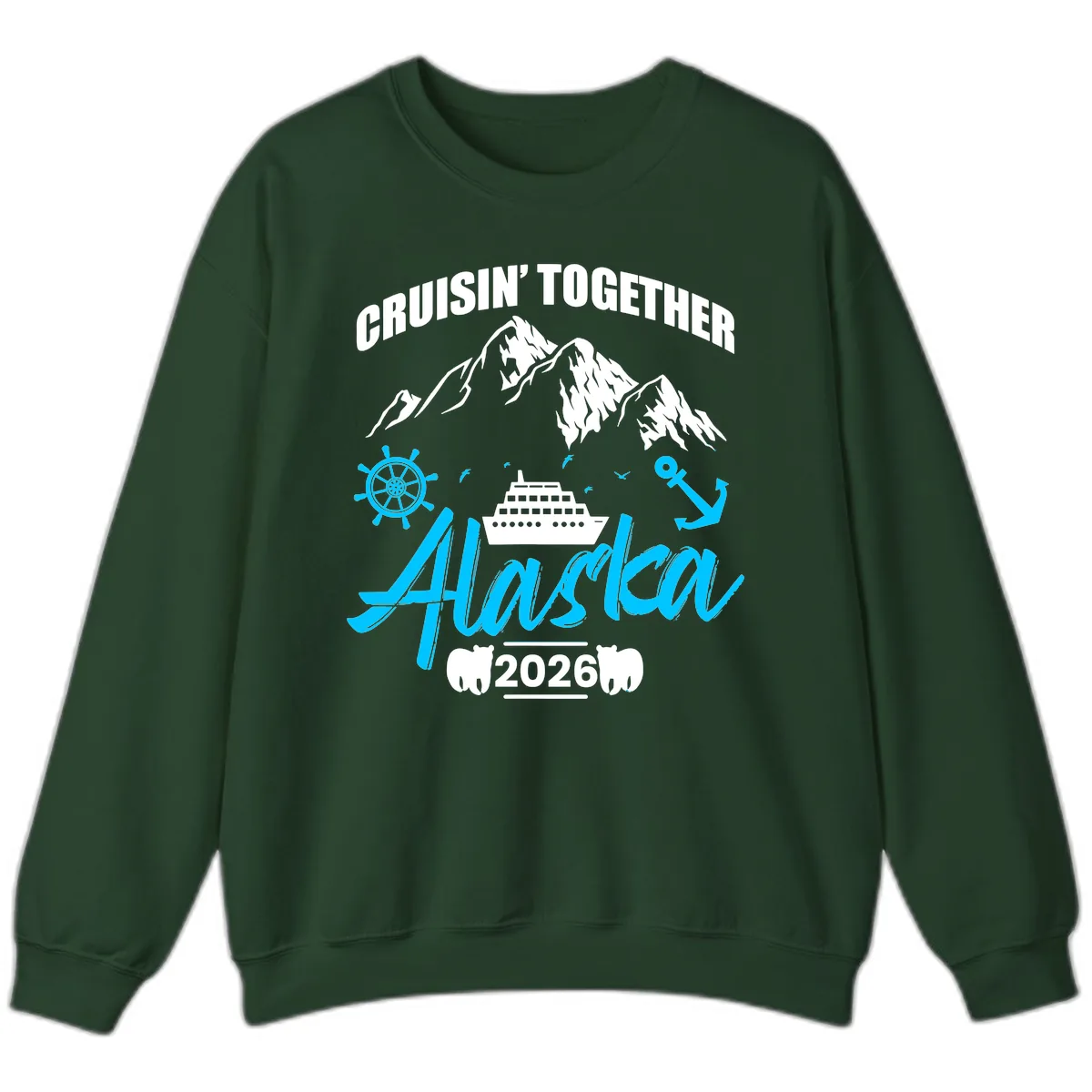 All Aboard Nautical Cruise Design Sweatshirt in Forest Green