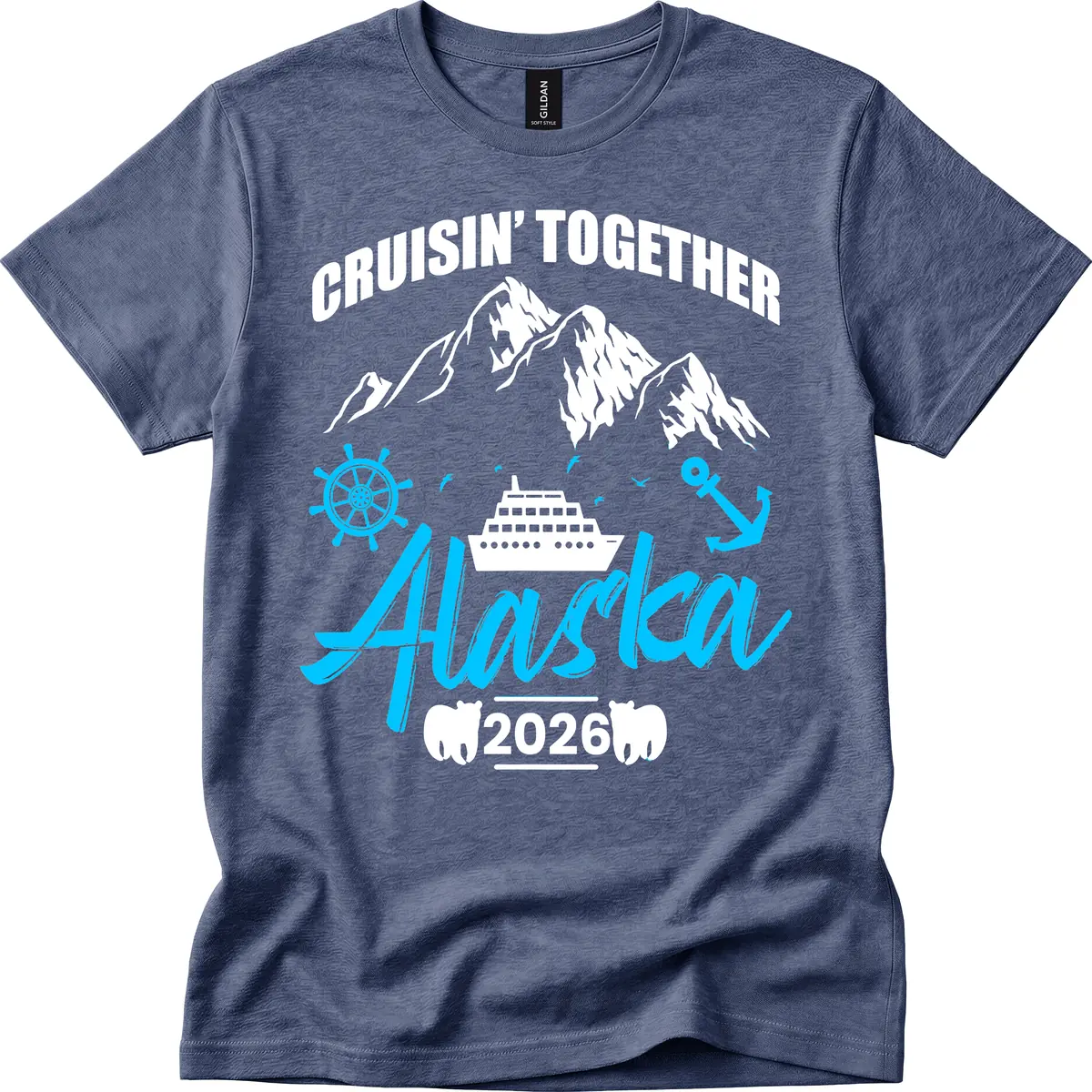 All Aboard Nautical Cruise Design T-Shirt in Heather Navy