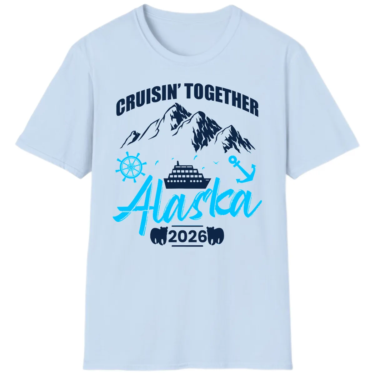 All Aboard Nautical Cruise Design T-Shirt in Light Blue