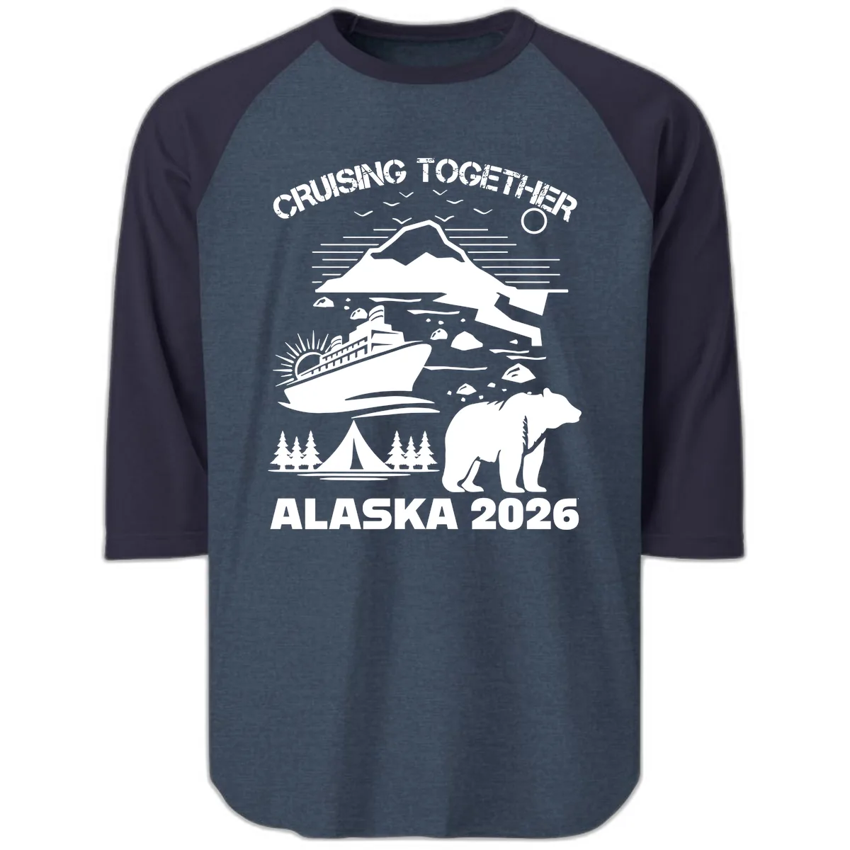 Cruising Together Alaska 2026 Raglan 3/4 in Heather Denim Navy