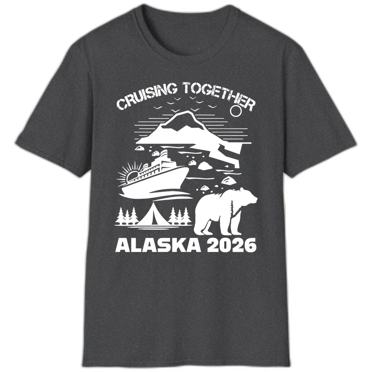 Cruising Together Alaska 2026 T-Shirt in Dark Heather