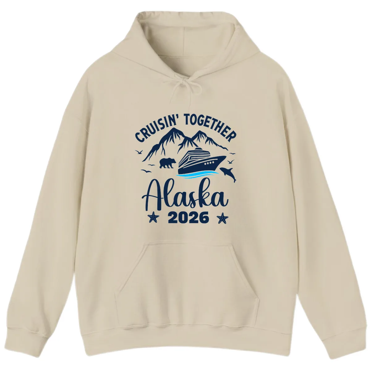 Minimalist Blue Wave Hoodie in Sand