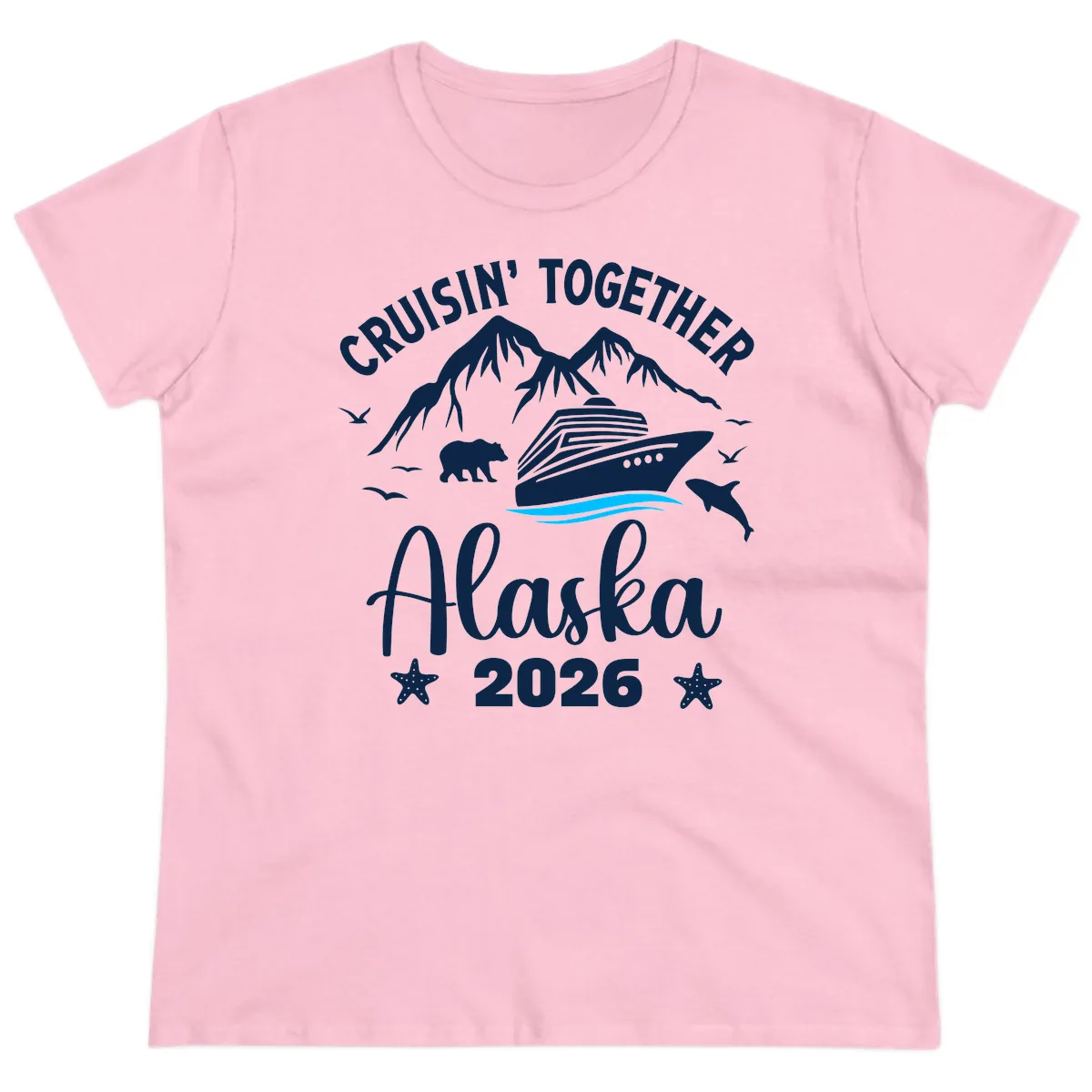 Minimalist Blue Wave Ladies Tee in Light Pink