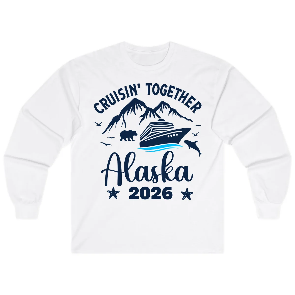 Minimalist Blue Wave Long Sleeve in White