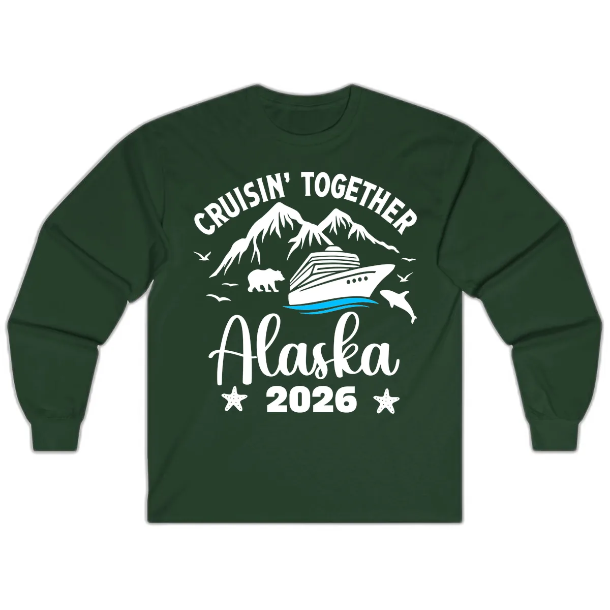 Minimalist Blue Wave Long Sleeve in Forest Green