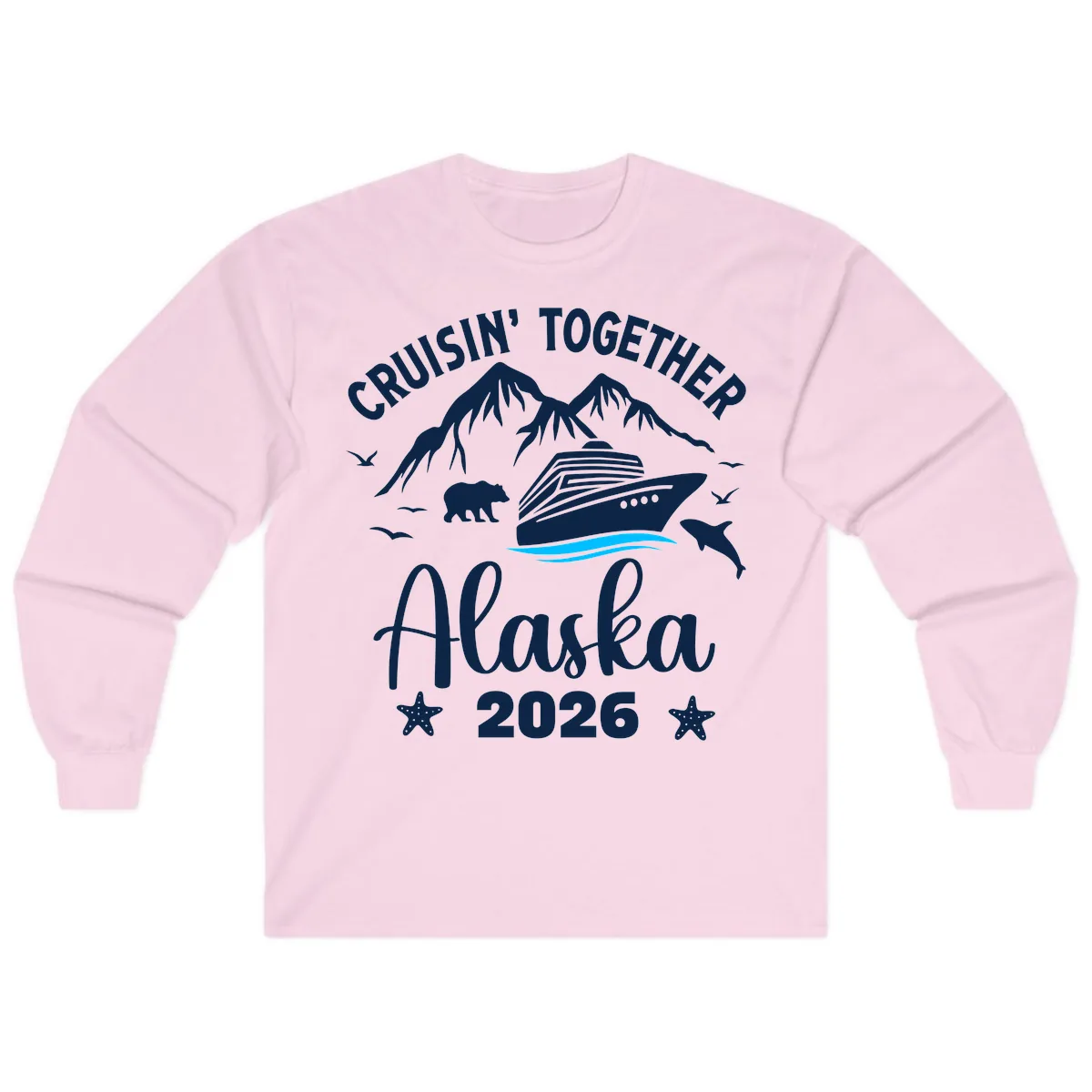 Minimalist Blue Wave Long Sleeve in Light Pink