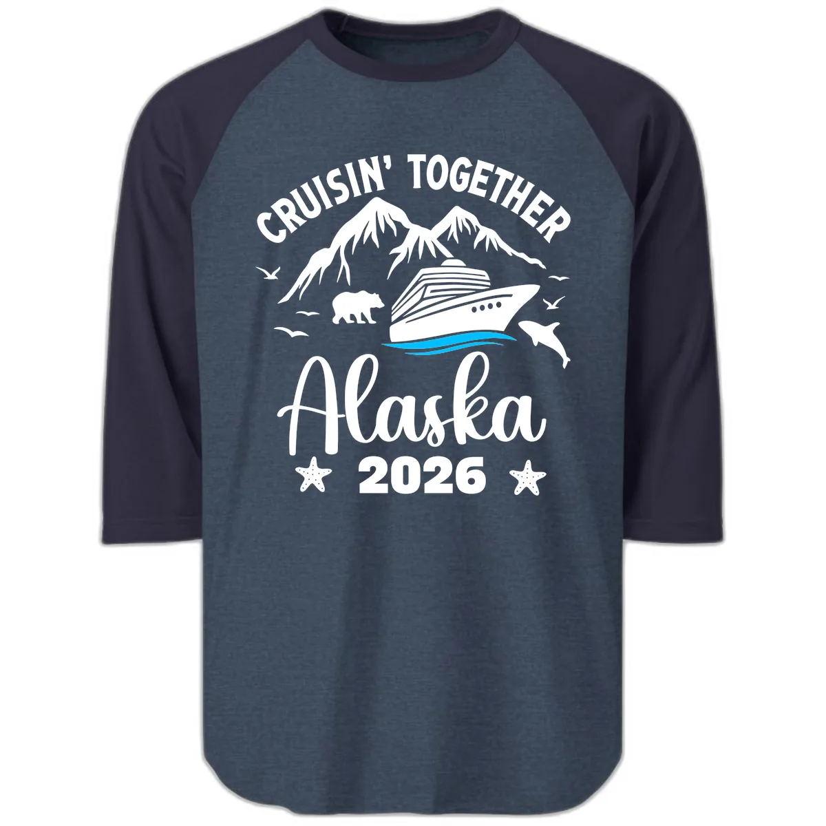 Minimalist Blue Wave Raglan 3/4 in Heather Denim Navy