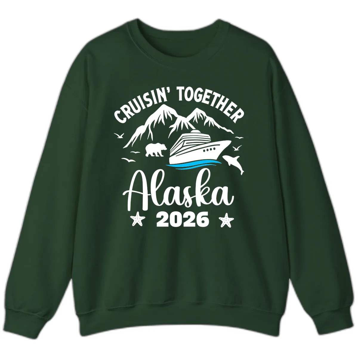 Minimalist Blue Wave Sweatshirt in Forest Green