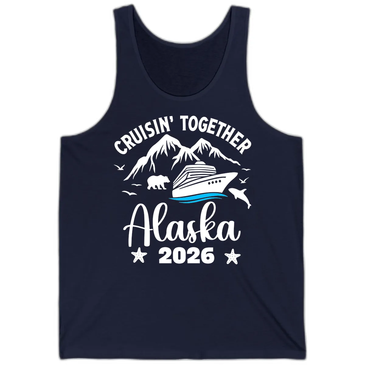 Minimalist Blue Wave Tank in Navy
