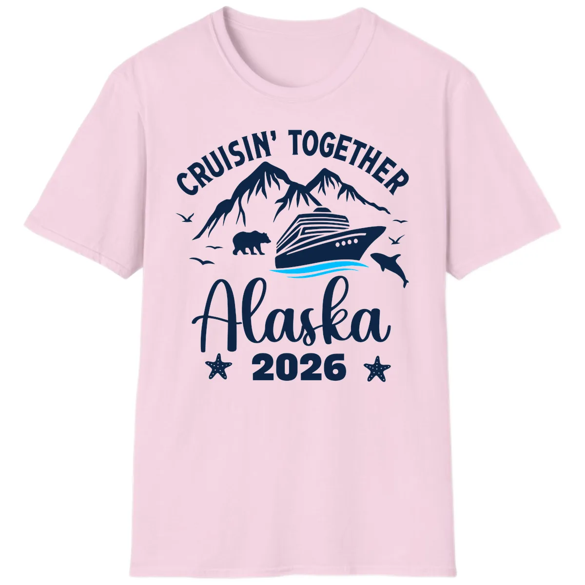 Minimalist Blue Wave T-Shirt in Light Pink