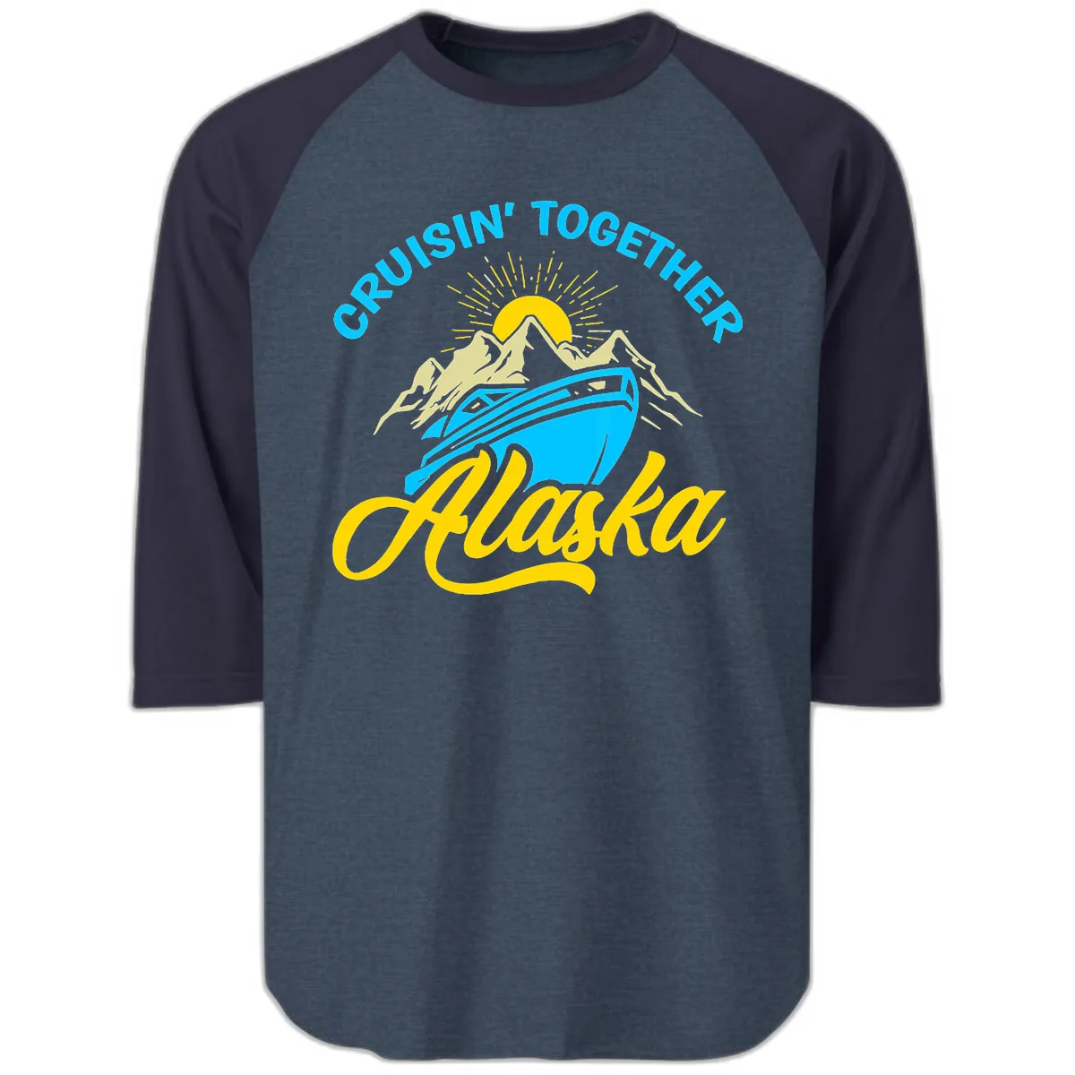 Cruisin' Together Alaska Raglan 3/4 in Heather Denim Navy