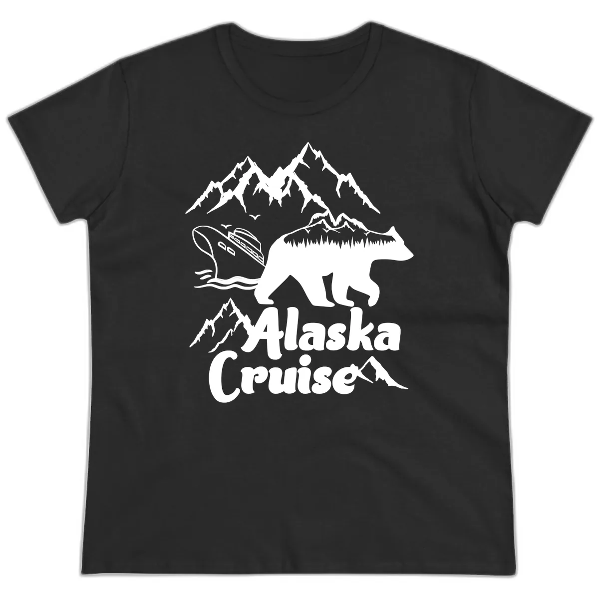 Alaska Cruise Bear Mountain Adventure Ladies Tee in Black