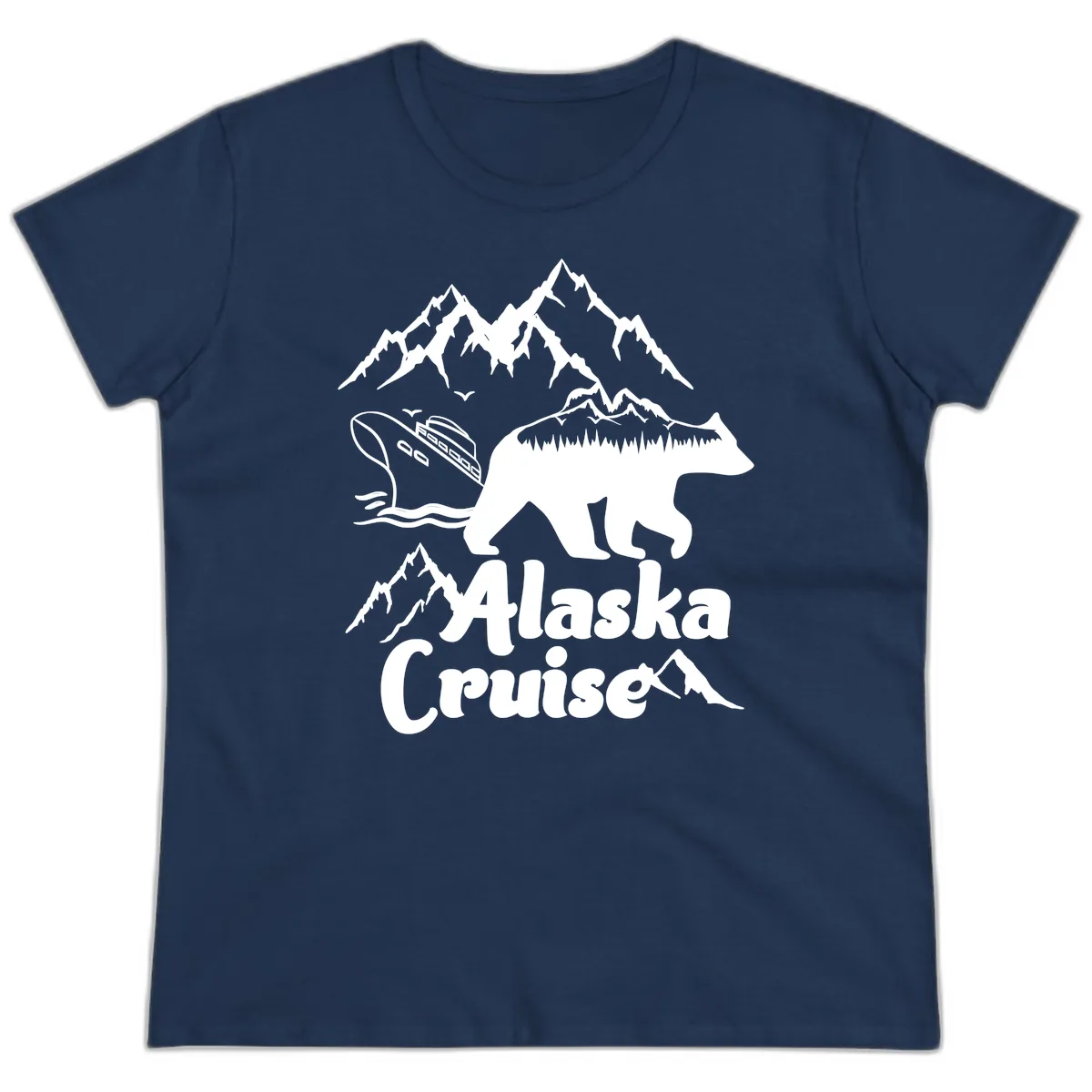 Alaska Cruise Bear Mountain Adventure Ladies Tee in Navy
