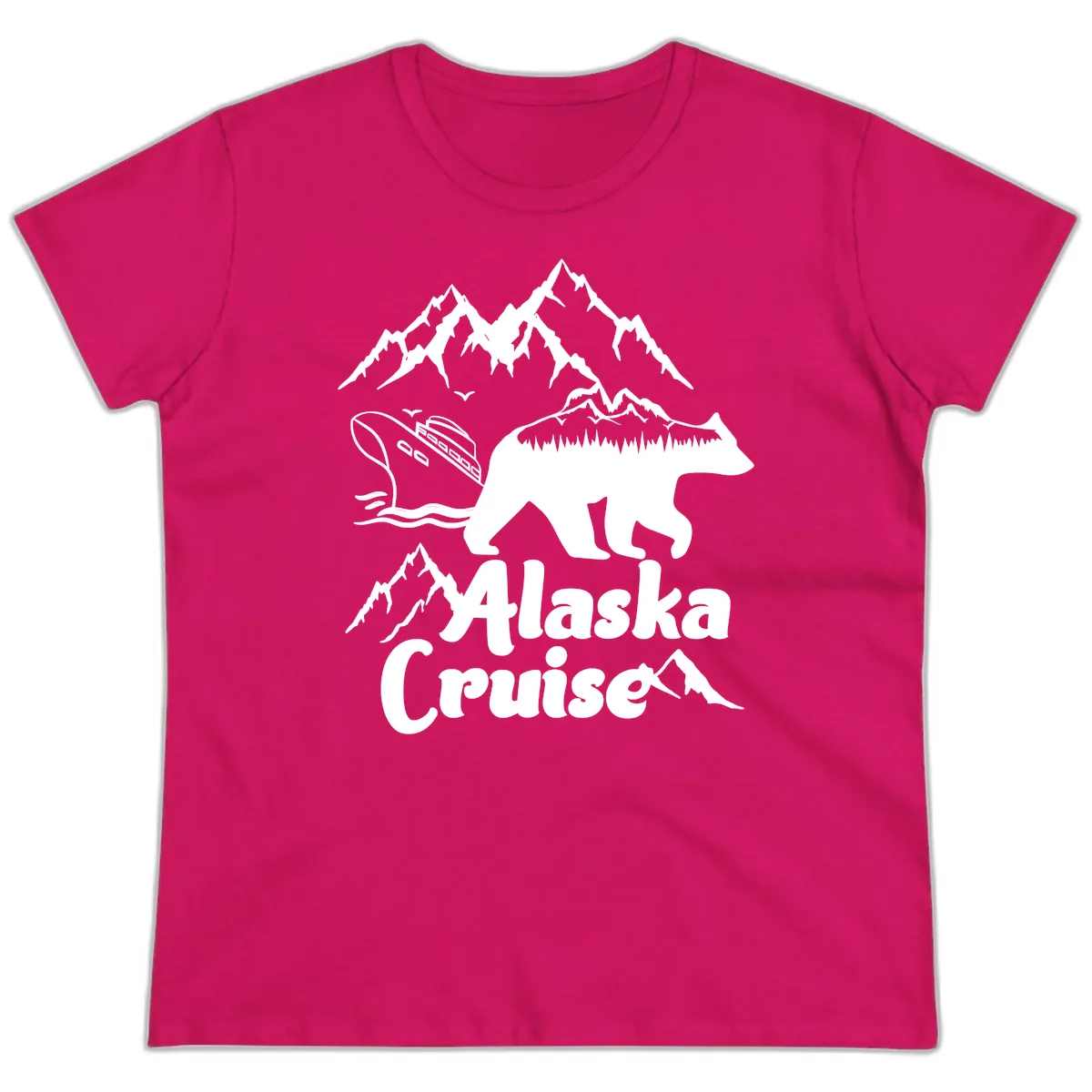 Alaska Cruise Bear Mountain Adventure Ladies Tee in Heliconia