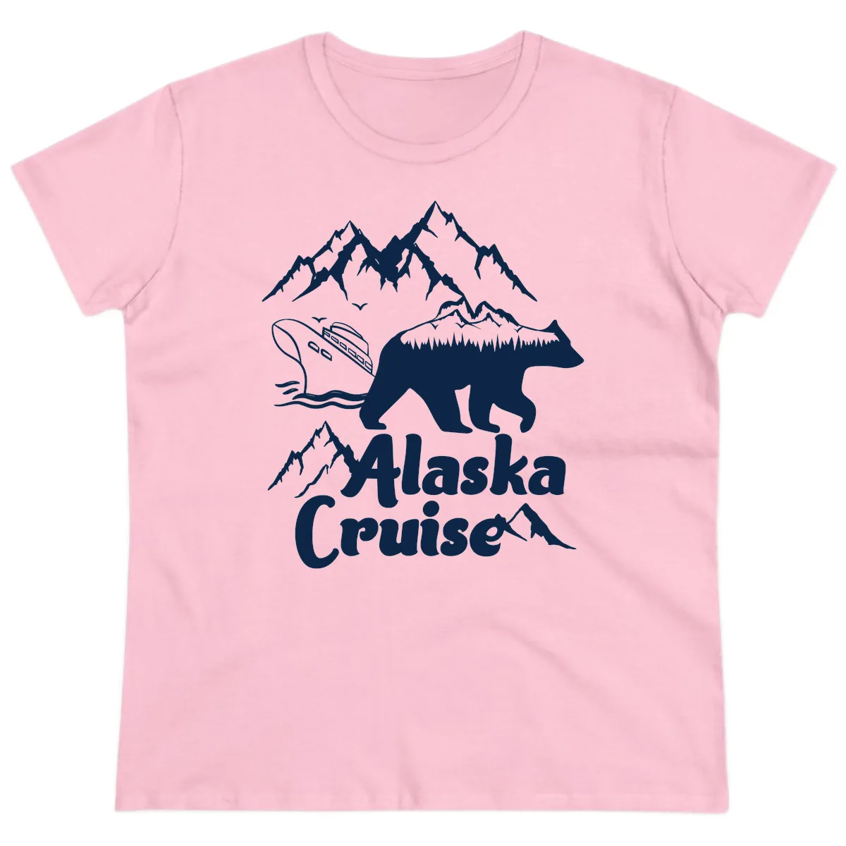 Alaska Cruise Bear Mountain Adventure Ladies Tee in Light Pink