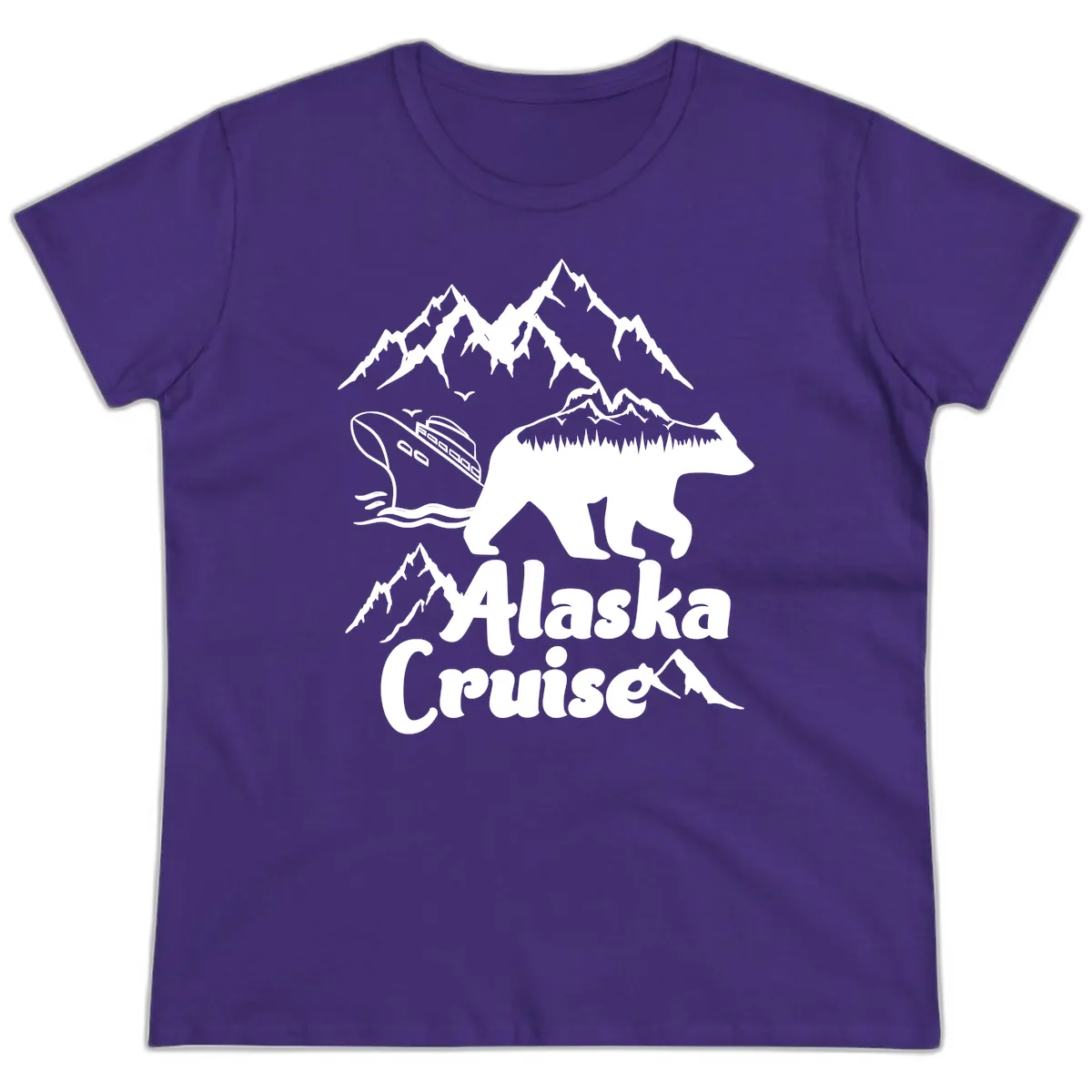 Alaska Cruise Bear Mountain Adventure Ladies Tee in Purple