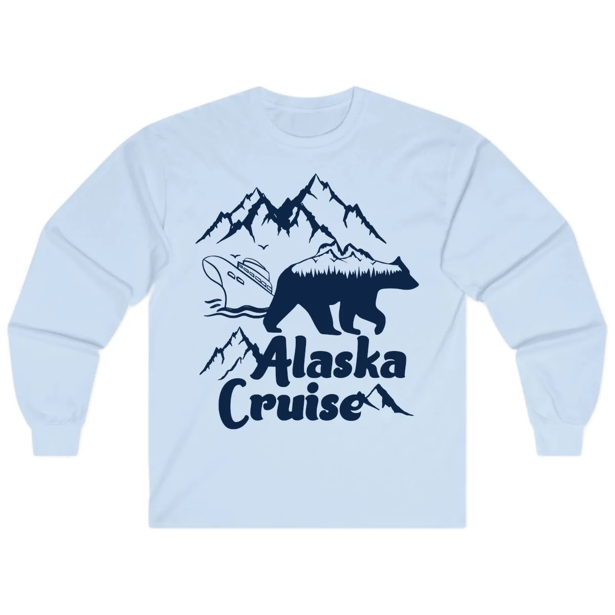 Alaska Cruise Bear Mountain Adventure Long Sleeve in Light Blue