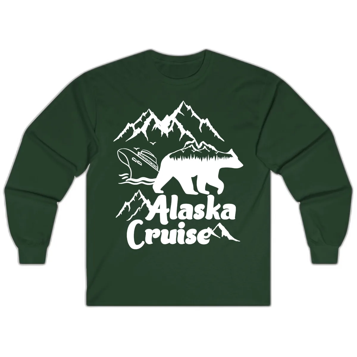 Alaska Cruise Bear Mountain Adventure Long Sleeve in Forest Green
