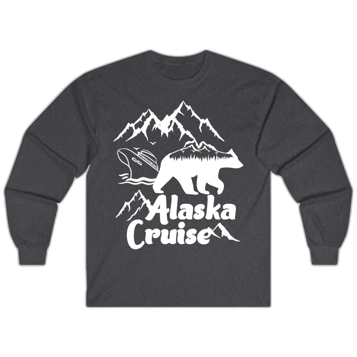 Alaska Cruise Bear Mountain Adventure Long Sleeve in Dark Heather