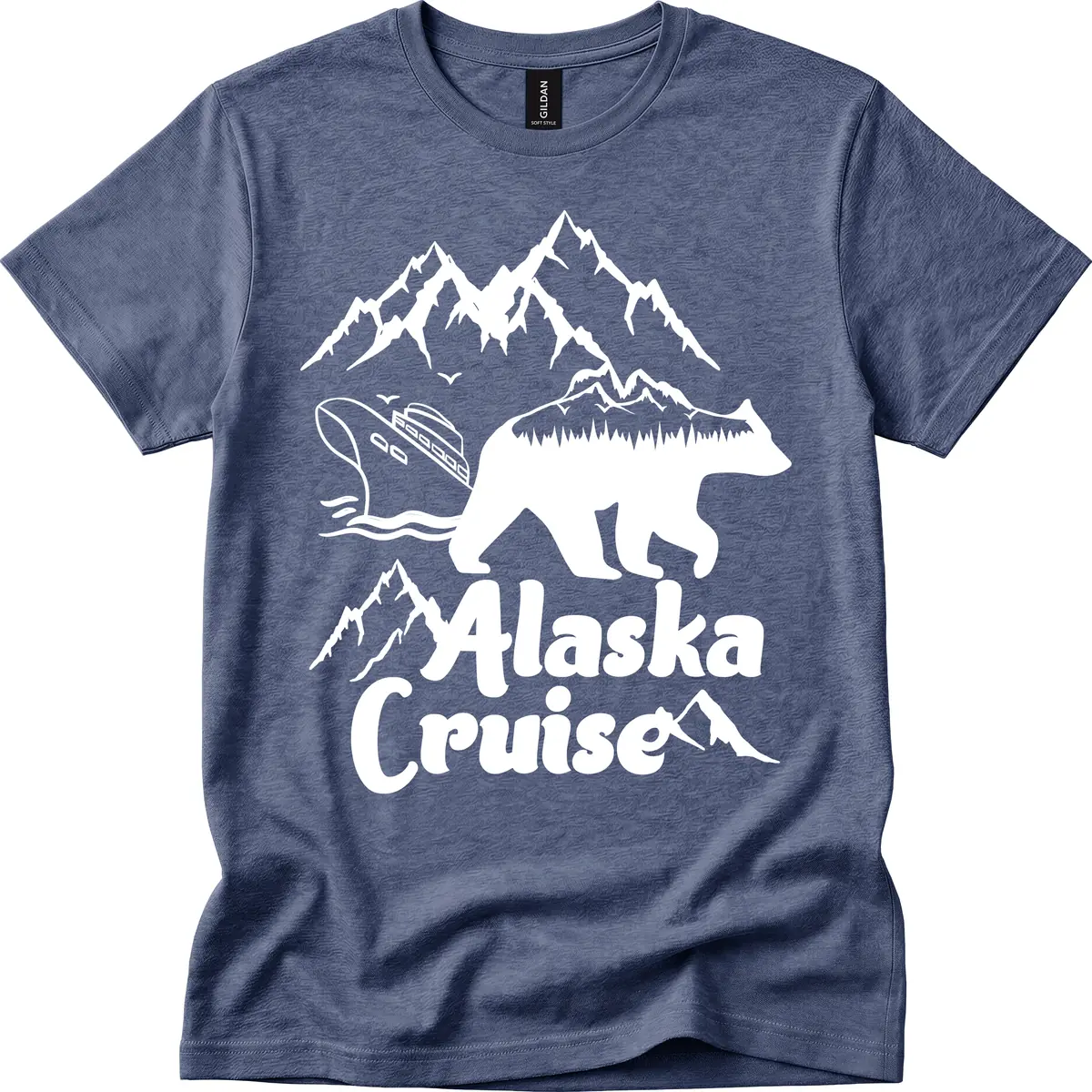 Alaska Cruise Bear Mountain Adventure T-Shirt in Heather Navy