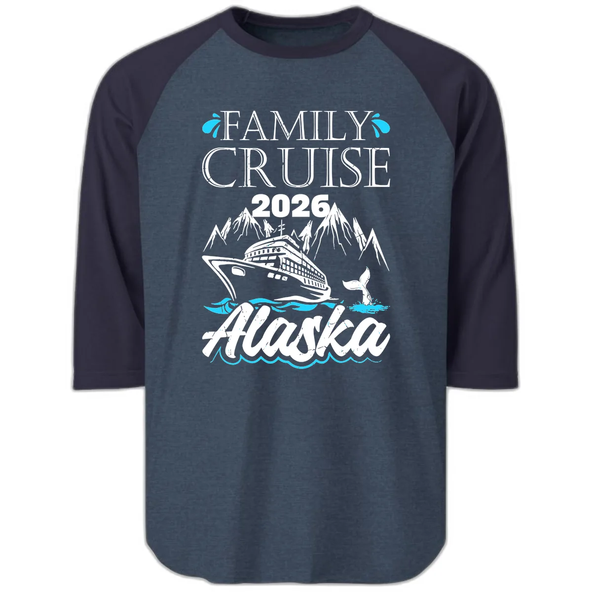 Alaska Waters Adventure Raglan 3/4 in Heather Denim Navy