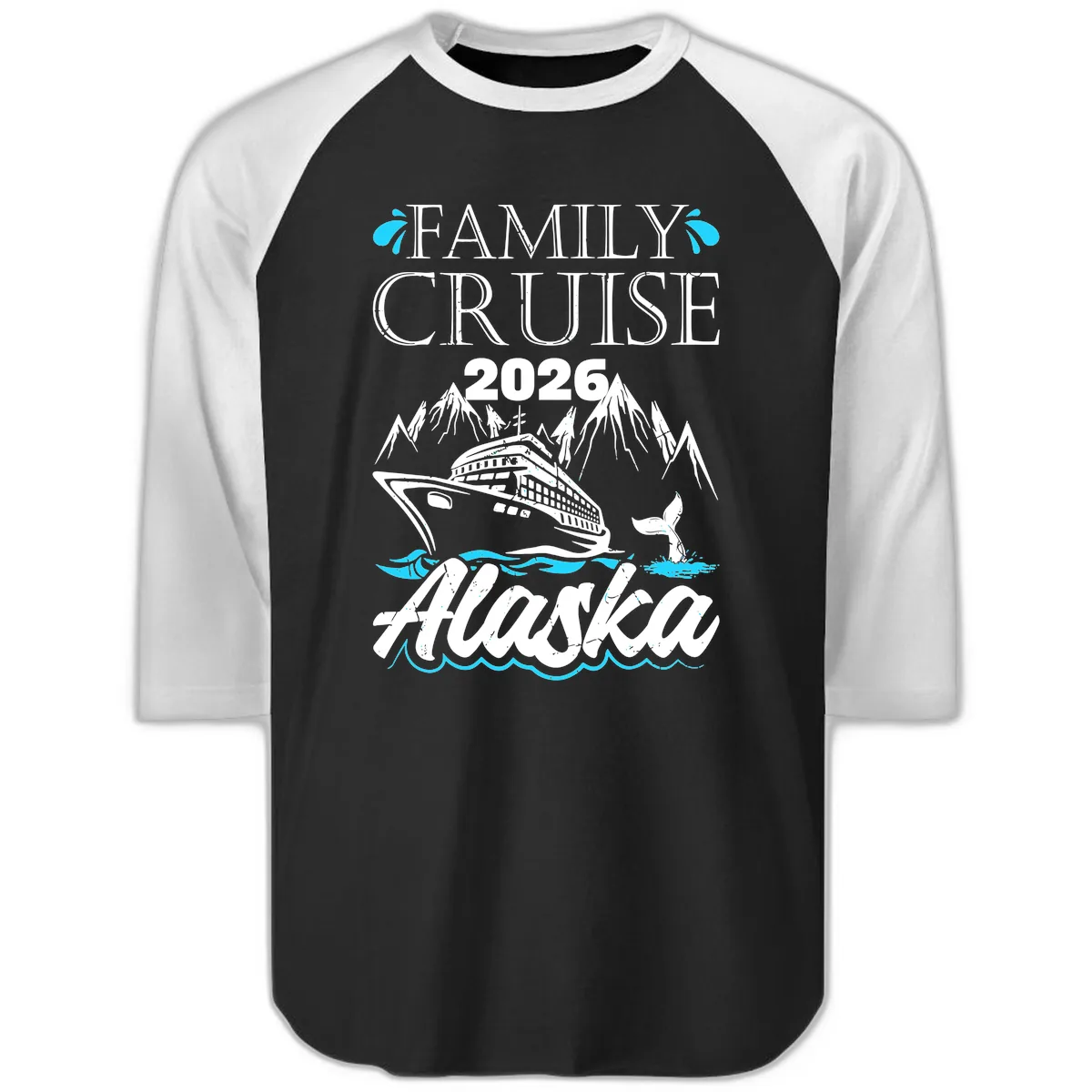 Alaska Waters Adventure Raglan 3/4 in Black White