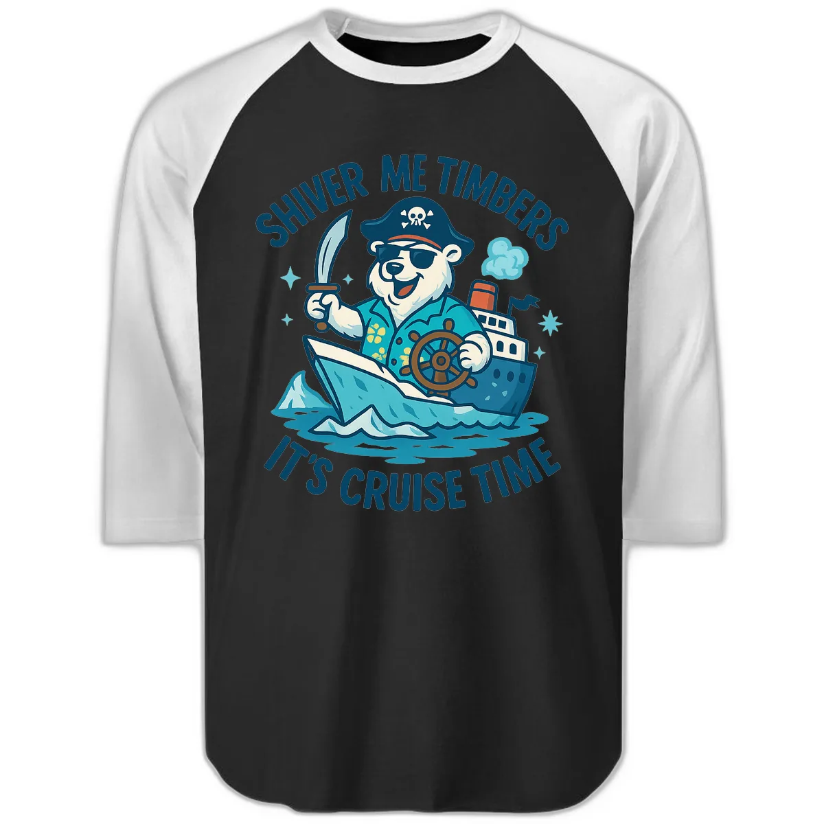 Shiver Me Timbers Cruise Time Raglan 3/4 in Black White