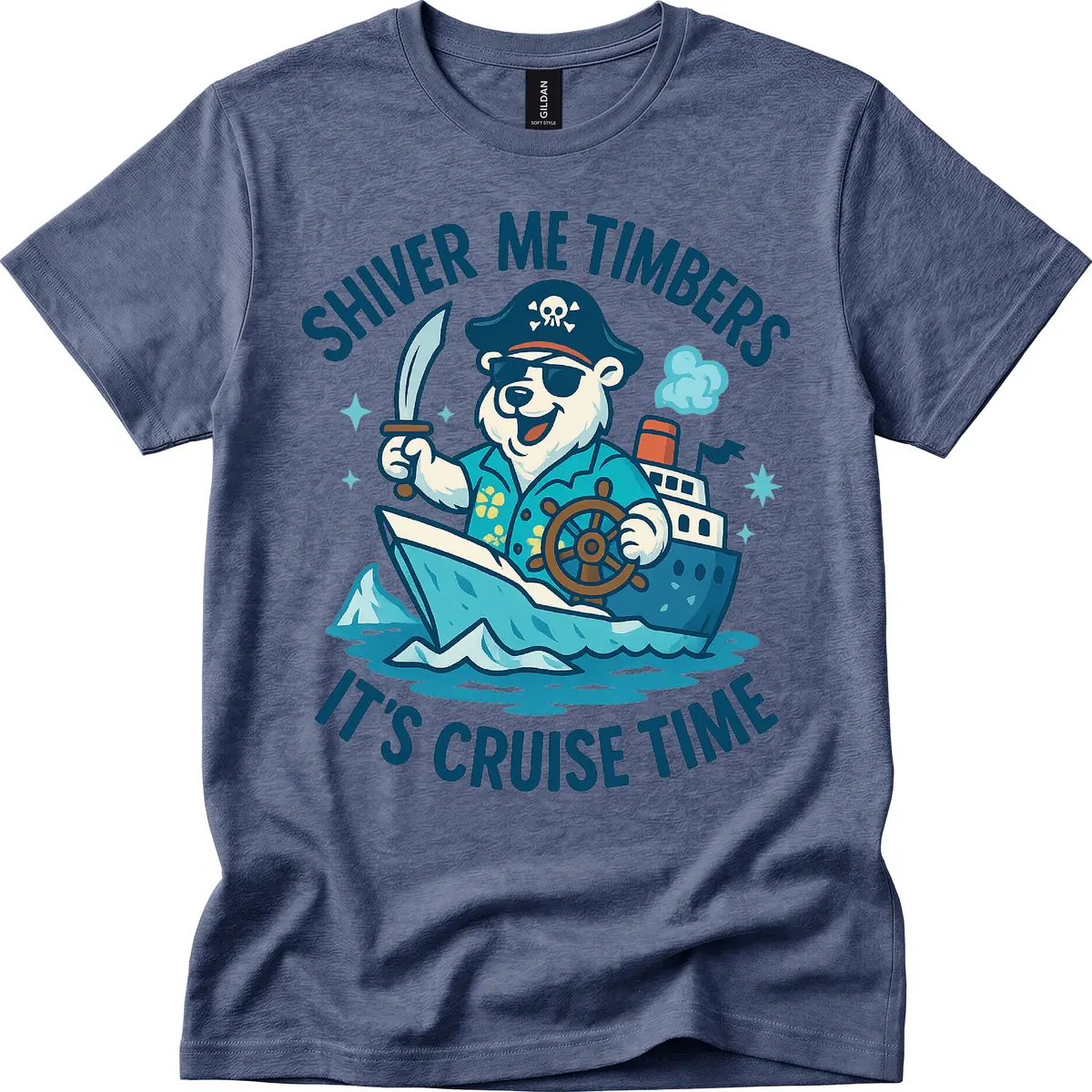 Shiver Me Timbers Cruise Time T-Shirt in Heather Navy