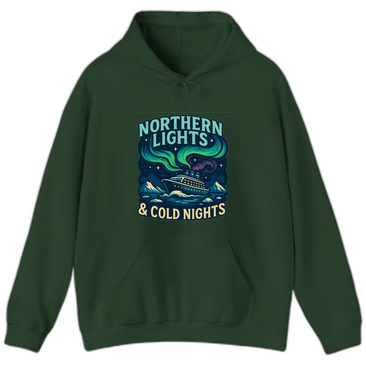 Northern Lights & Cold Nights Hoodie in Forest Green