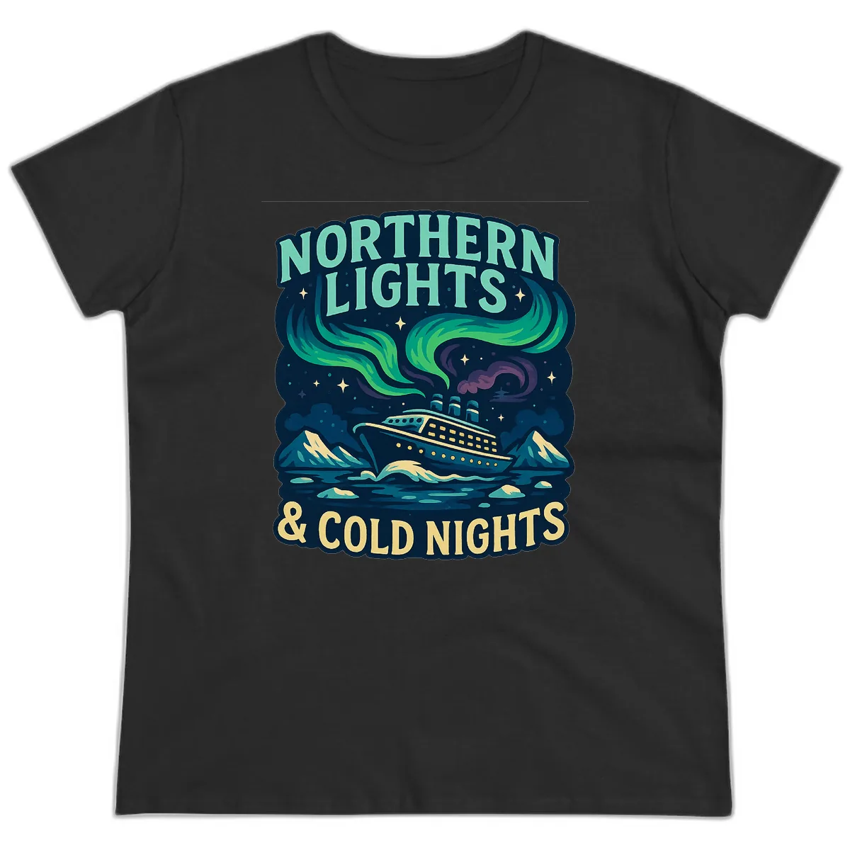 Northern Lights & Cold Nights Ladies Tee in Black