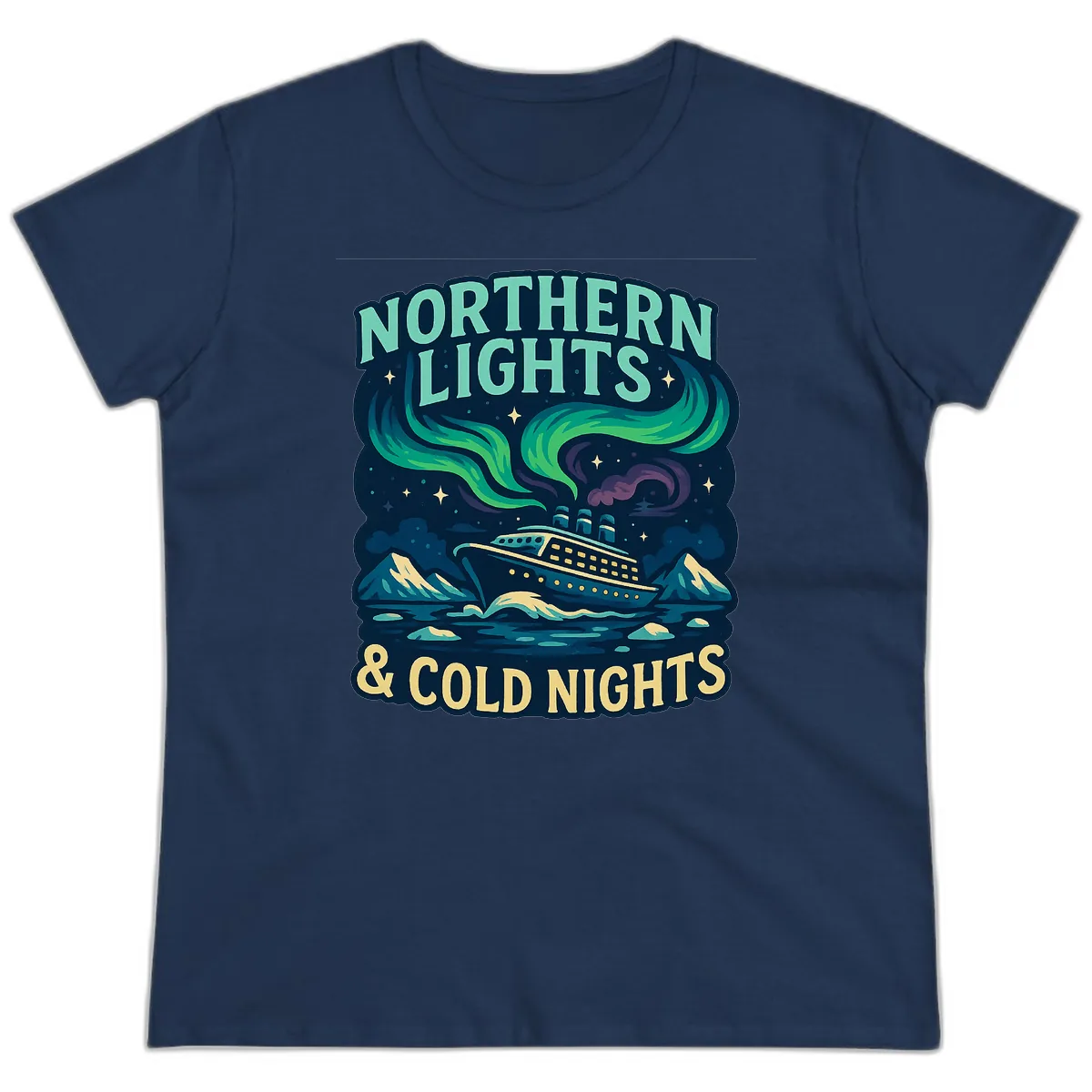 Northern Lights & Cold Nights Ladies Tee in Navy