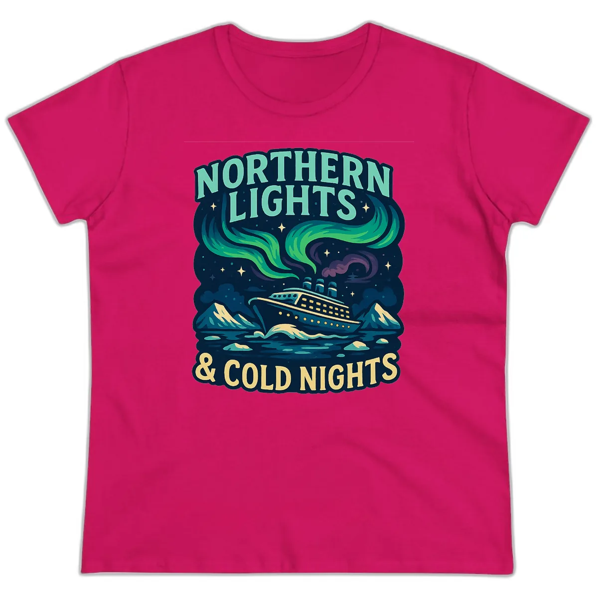 Northern Lights & Cold Nights Ladies Tee in Heliconia