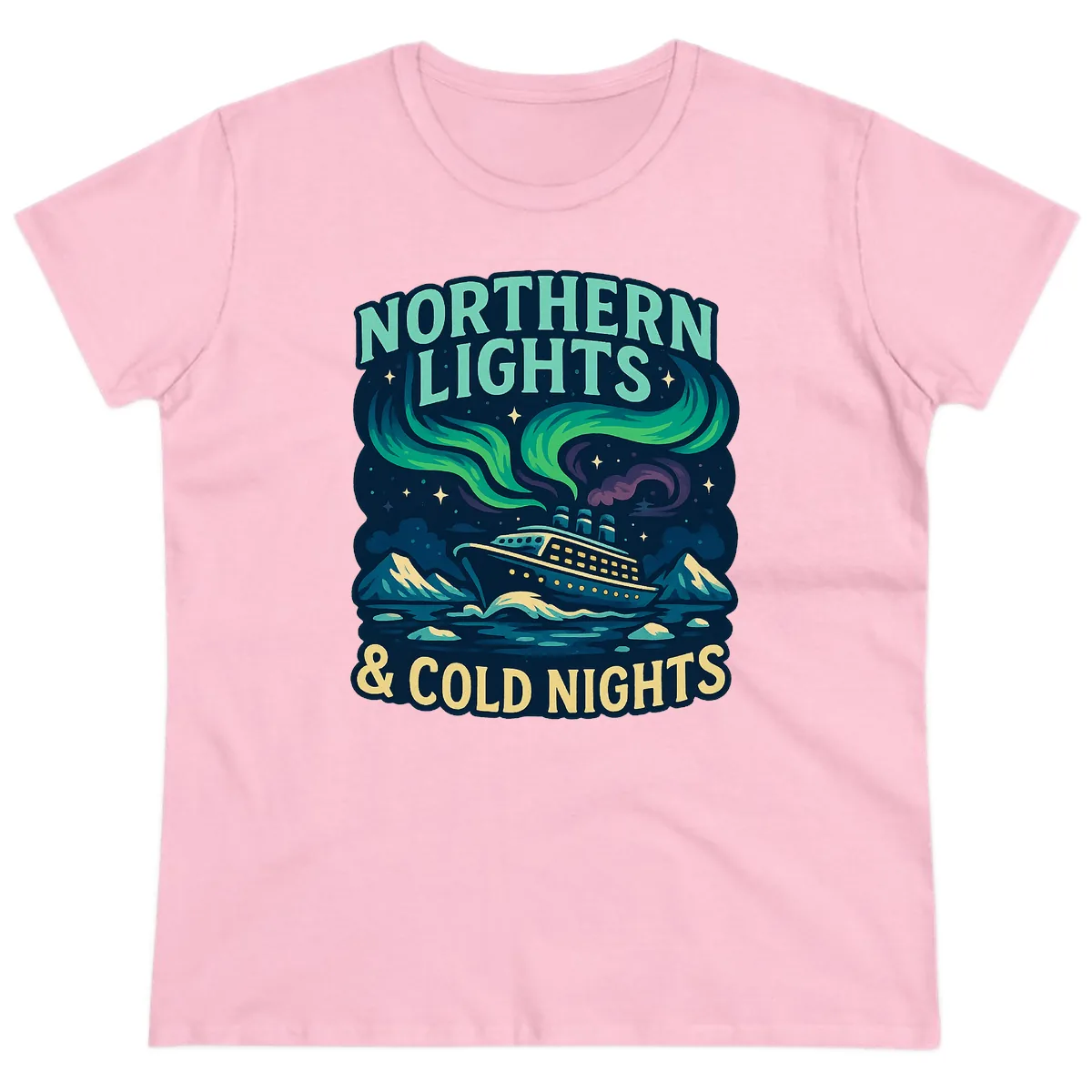 Northern Lights & Cold Nights Ladies Tee in Light Pink