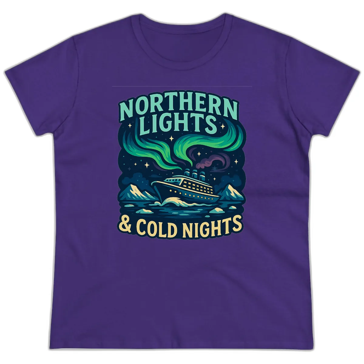 Northern Lights & Cold Nights Ladies Tee in Purple