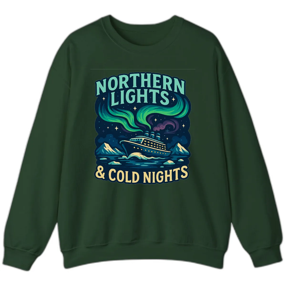 Northern Lights & Cold Nights Sweatshirt in Forest Green