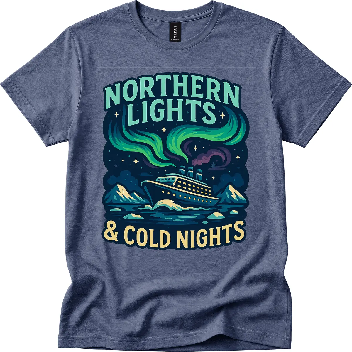 Northern Lights & Cold Nights T-Shirt in Heather Navy