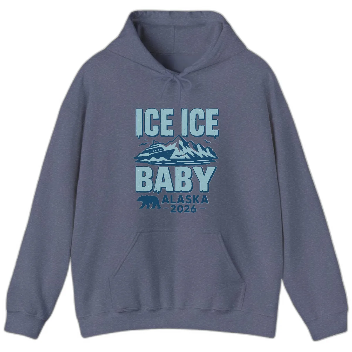 Ice Ice Baby Alaska Cruise Hoodie in Heather Navy