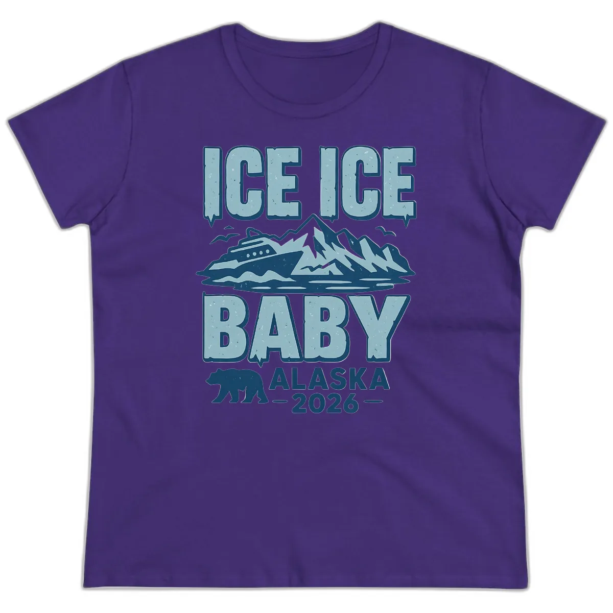 Ice Ice Baby Alaska Cruise Ladies Tee in Purple