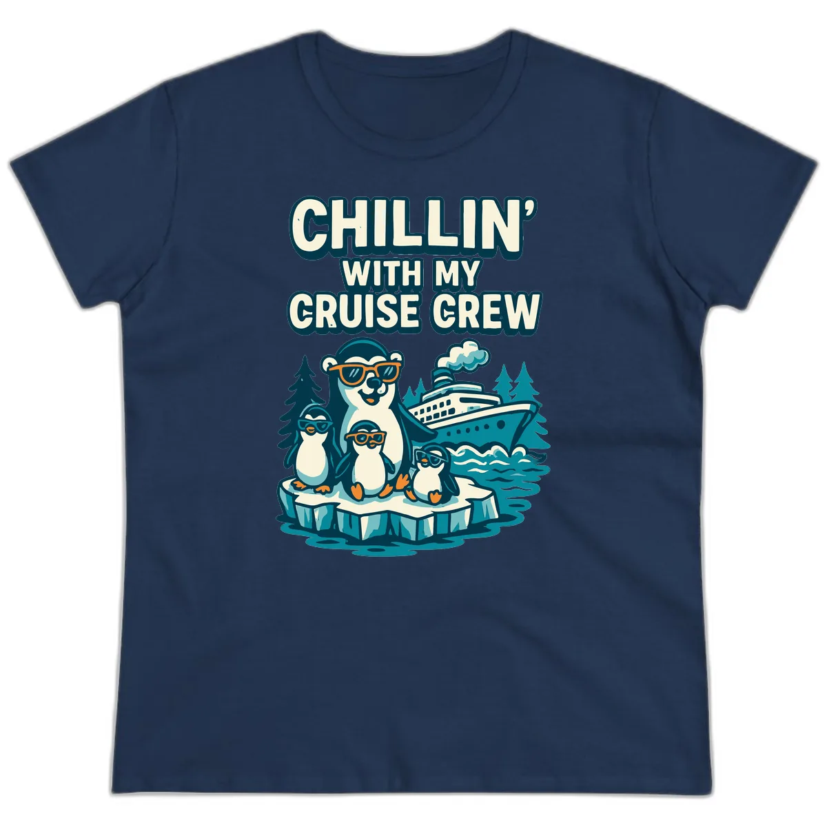 Chillin' With My Cruise Crew Ladies Tee in Navy